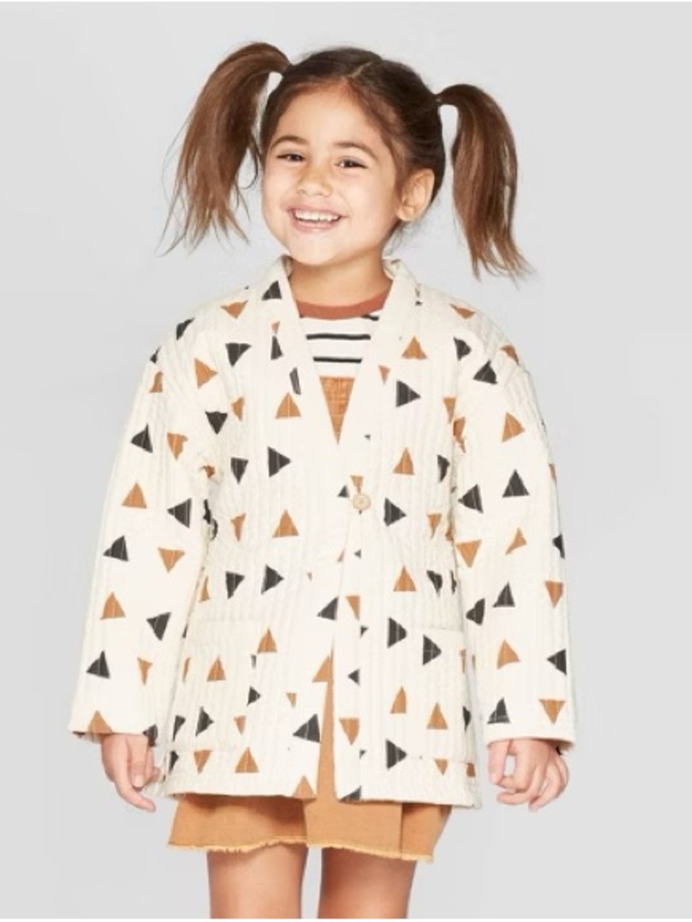 art class Cream Quilted Jacket with Black & Tan Triangle Print